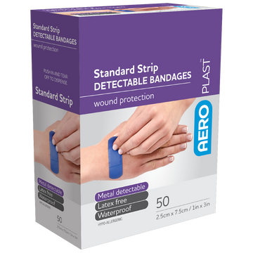 AEROPLAST Standard Detectable Strips 7.5 x 2.5cm Box/50