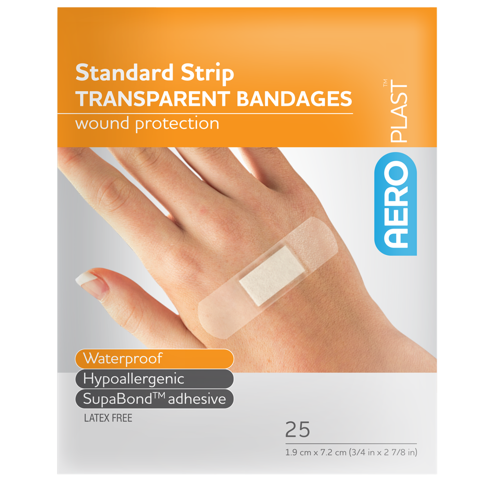 AEROPLAST Transparent Standard Strip 7.2 x 1.9cm Env/25