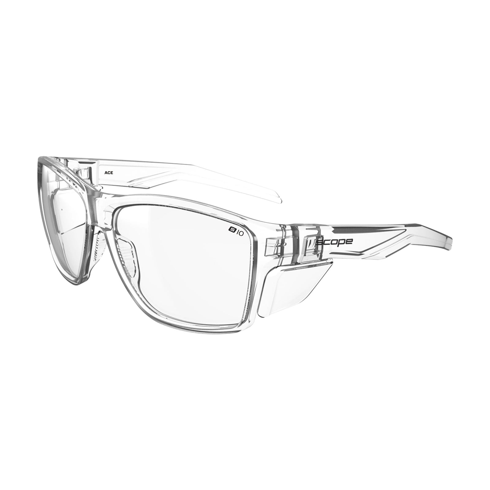 AS/NZS 1337.1 Certified Glasses being worn in a commercial warehouse facility, highlighting the clear peripheral visibility and anti-fog lens coating.