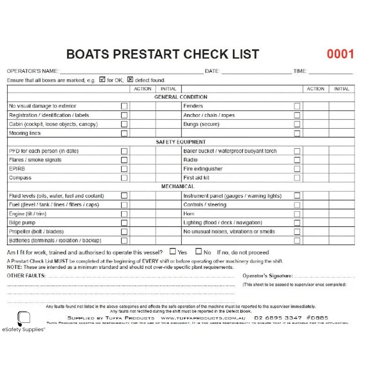 Pre Trip Boat Prestart Checklist Books