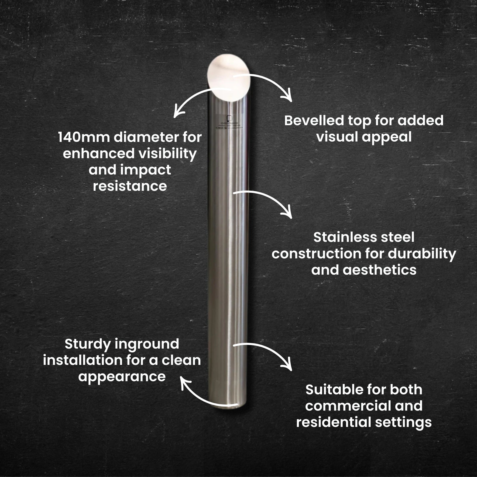 Inground Bevelled Top Bollard - 140mm - Stainless Steel