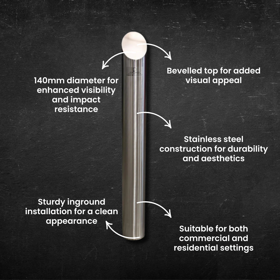 Inground Bevelled Top Bollard - 140mm - Stainless Steel