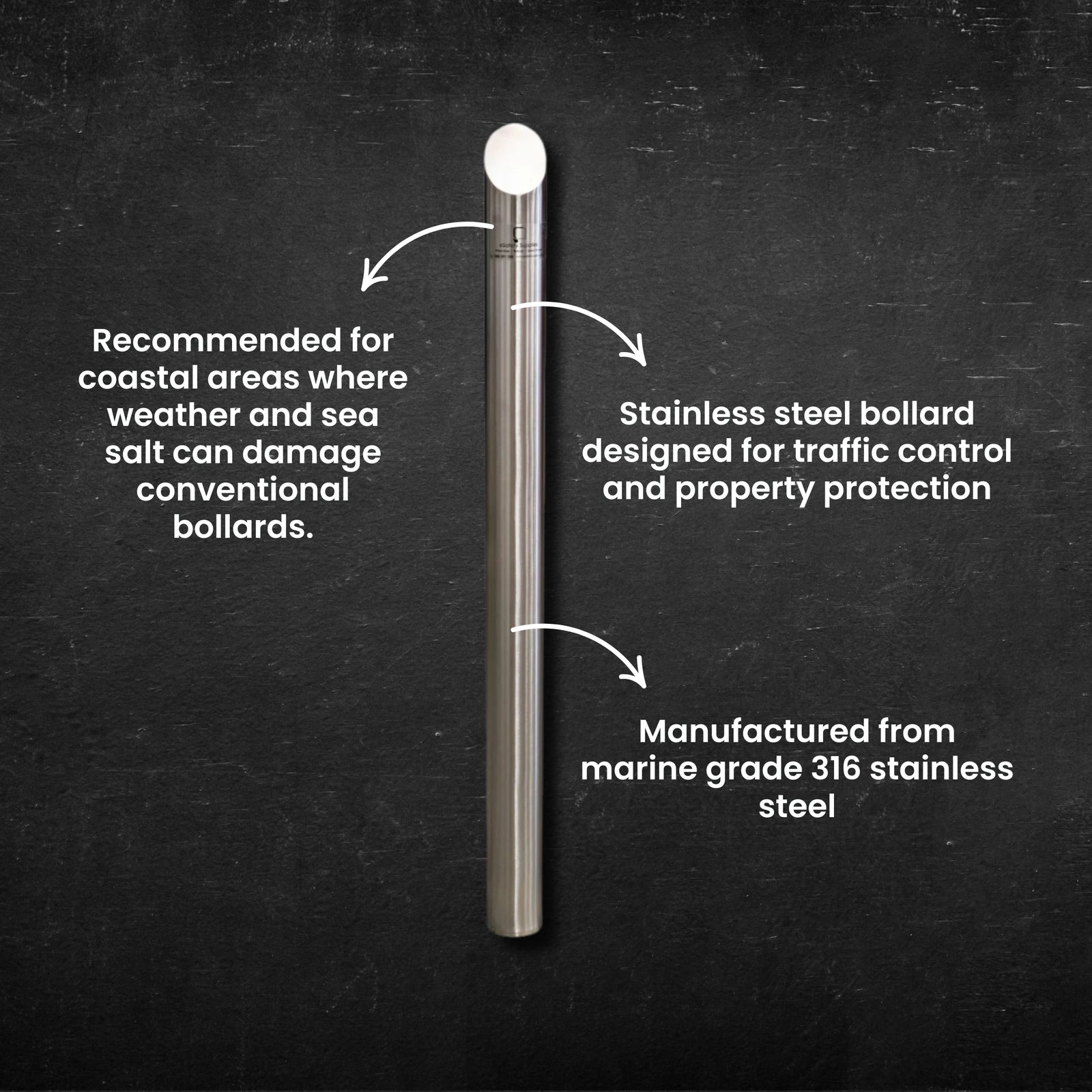 Inground Bevelled Top Bollard - 90mm - Stainless Steel