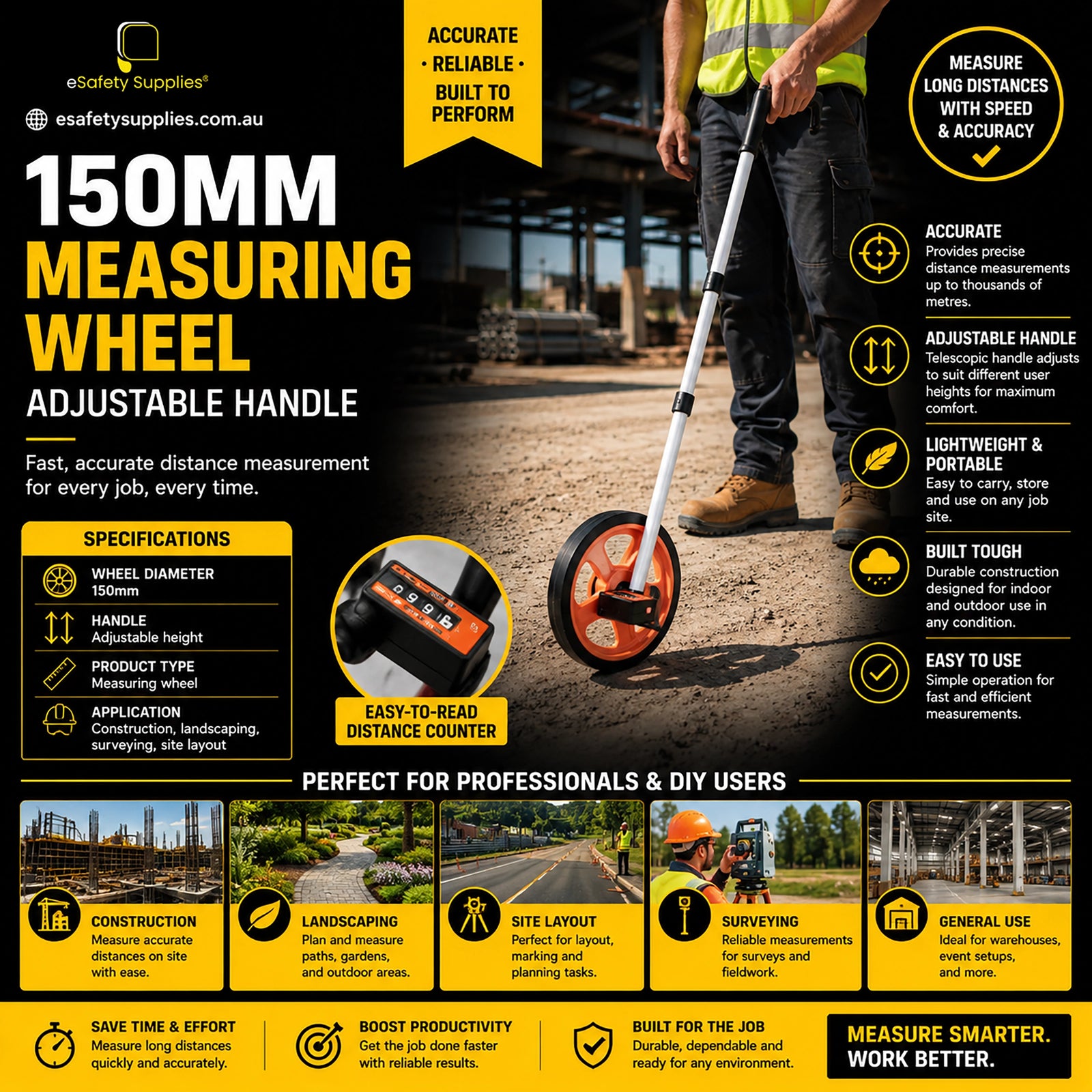 Measuring Wheel - 150mm Diameter Adjustable Handle