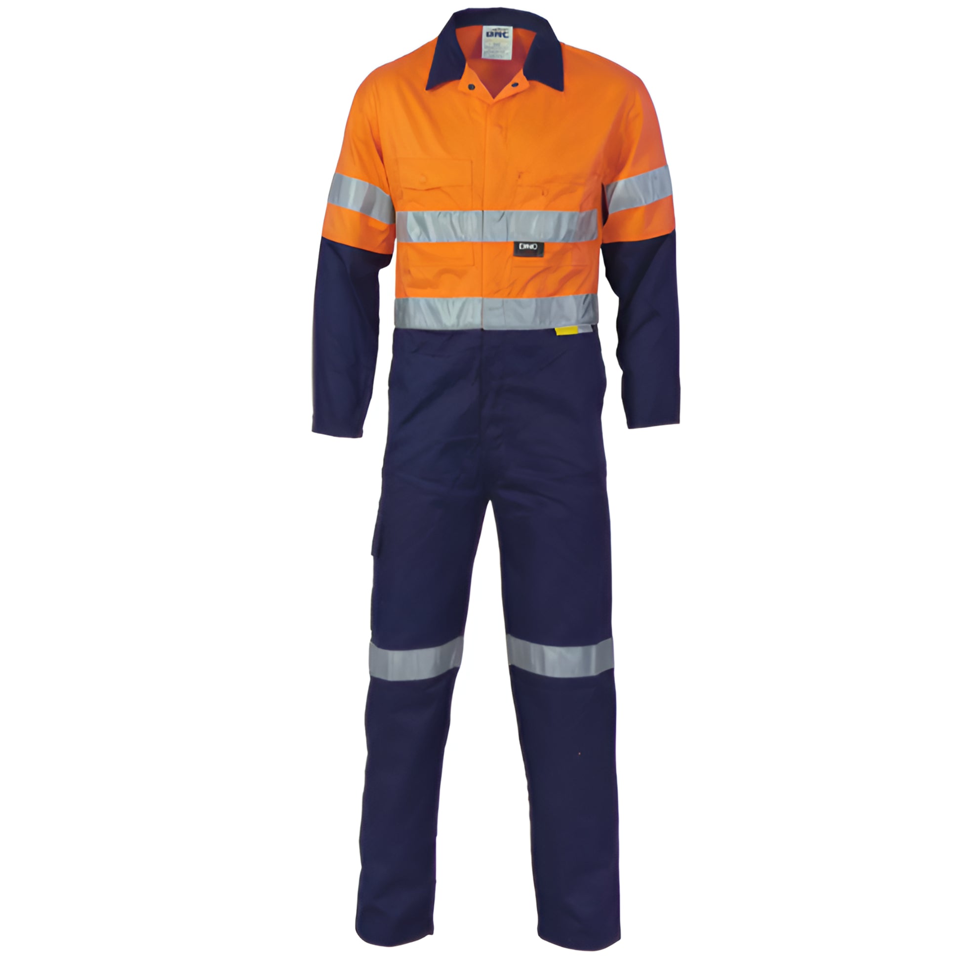 DNC 3955 190gsm Hoop Reflective Cotton Drill Coveralls Orange Navy 2.1 kg Yellow/Navy