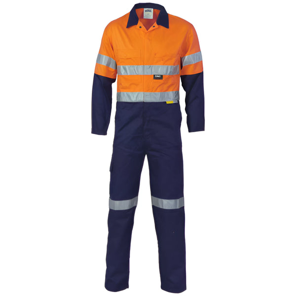 DNC 3955 190gsm Hoop Reflective Cotton Drill Coveralls Orange Navy 2.1 kg Yellow/Navy