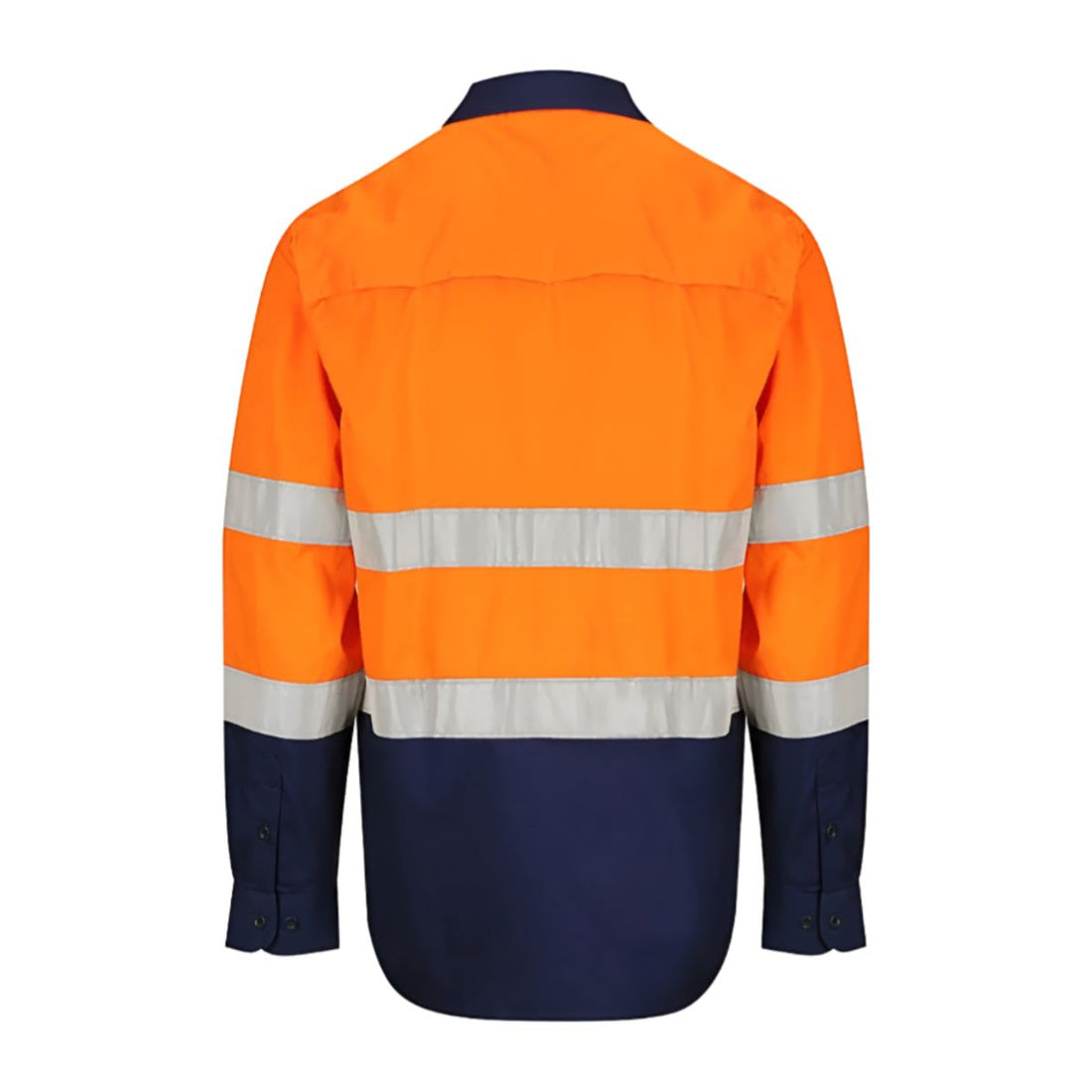 Norss 3 Way Ventilate HiVis Two Tone 145gsm Reflective Cotton Drill Shirt Long Sleeve 2.1 kg Orange/Navy Size XS BC2882-XS