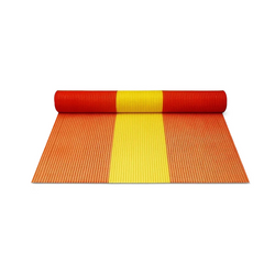 Features bold red and yellow bands (or red and orange) that ensure the site boundary is unmistakable to both motorists and pedestrians from a distance.