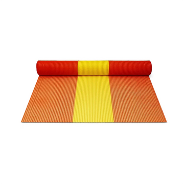 Features bold red and yellow bands (or red and orange) that ensure the site boundary is unmistakable to both motorists and pedestrians from a distance.