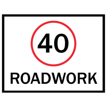 Boxed Edge Sign - Speed Sign 40KM/H Roadwork (Landscape) - 1200x900mm