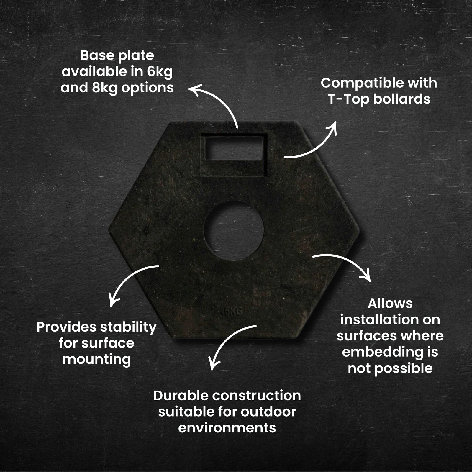 T-Top Bollard - 6kg/8kg Base Plate Only