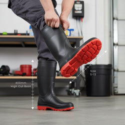 Bata Utility Safety Gumboots, 400mm, Black/Red