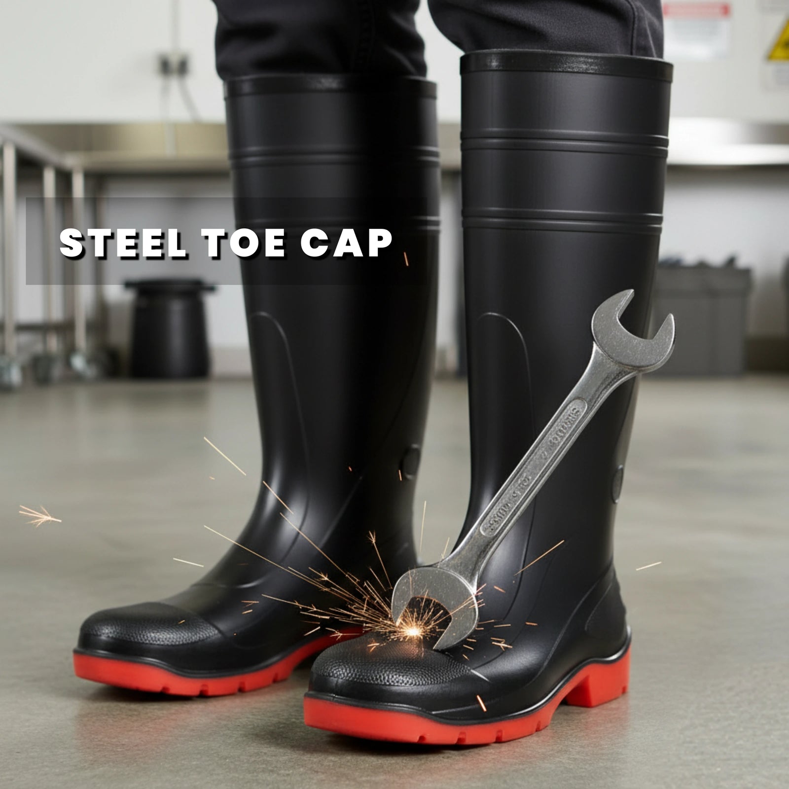 Bata Utility Safety Gumboots, 400mm, Black/Red