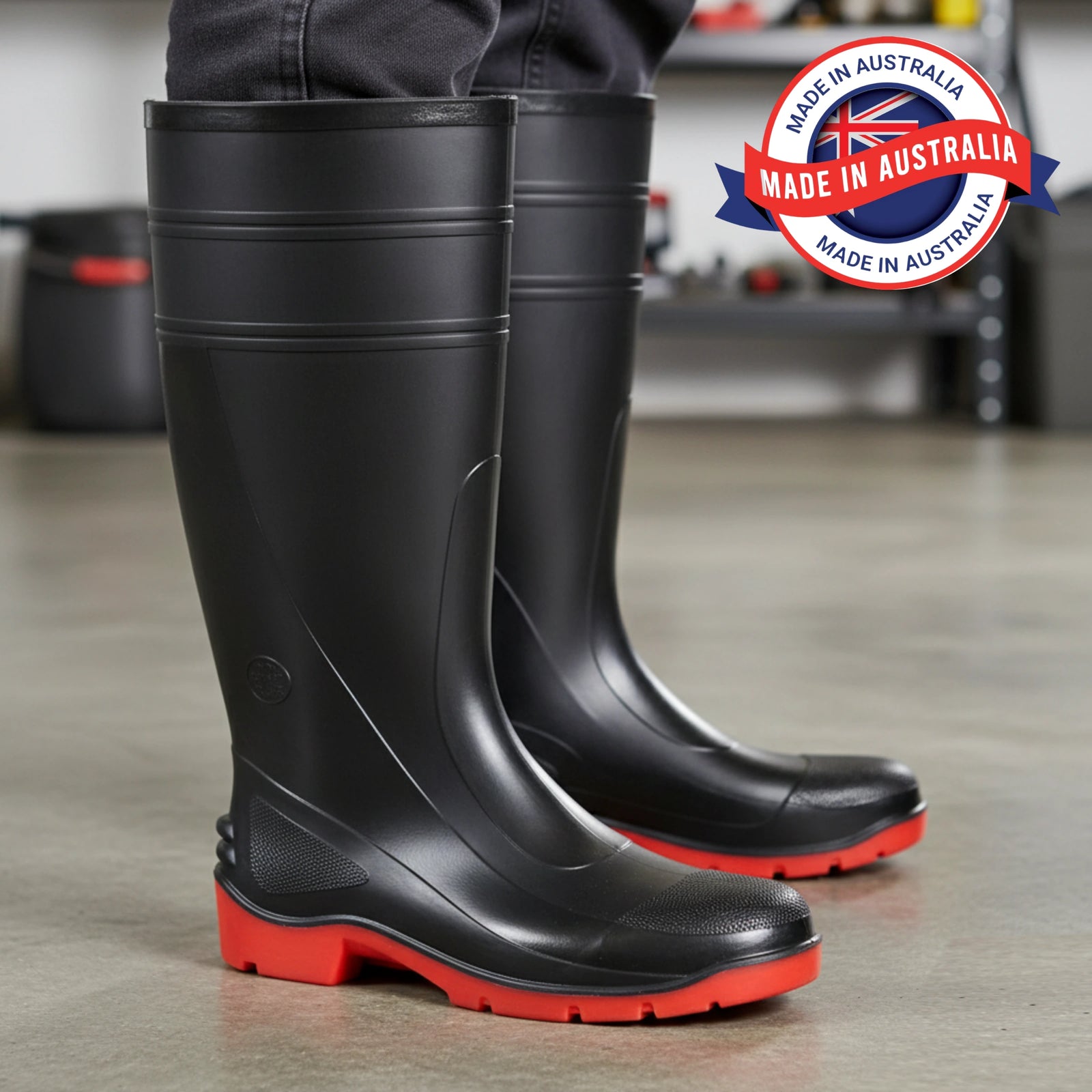 Bata Utility Safety Gumboots, 400mm, Black/Red