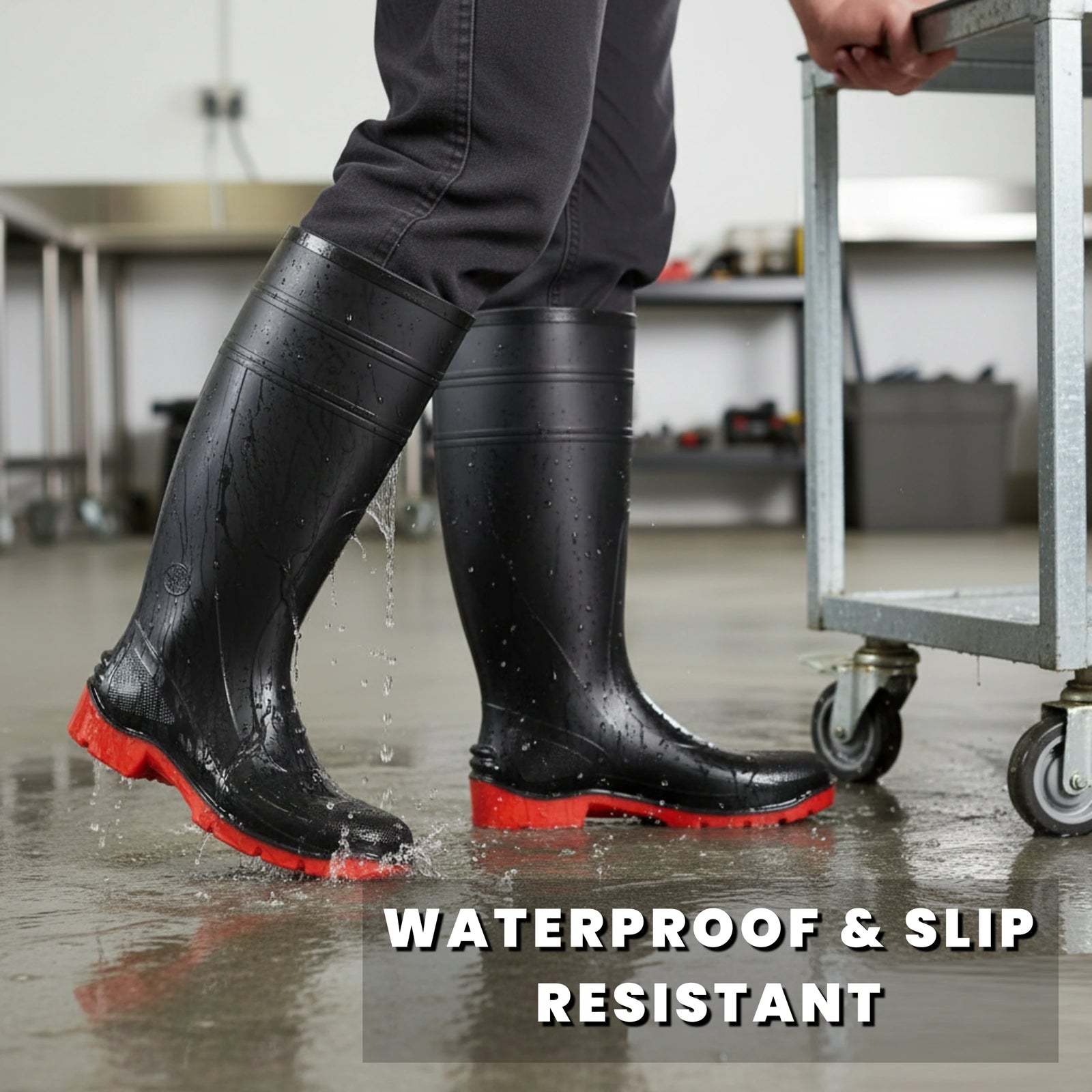 Bata Utility Safety Gumboots, 400mm, Black/Red