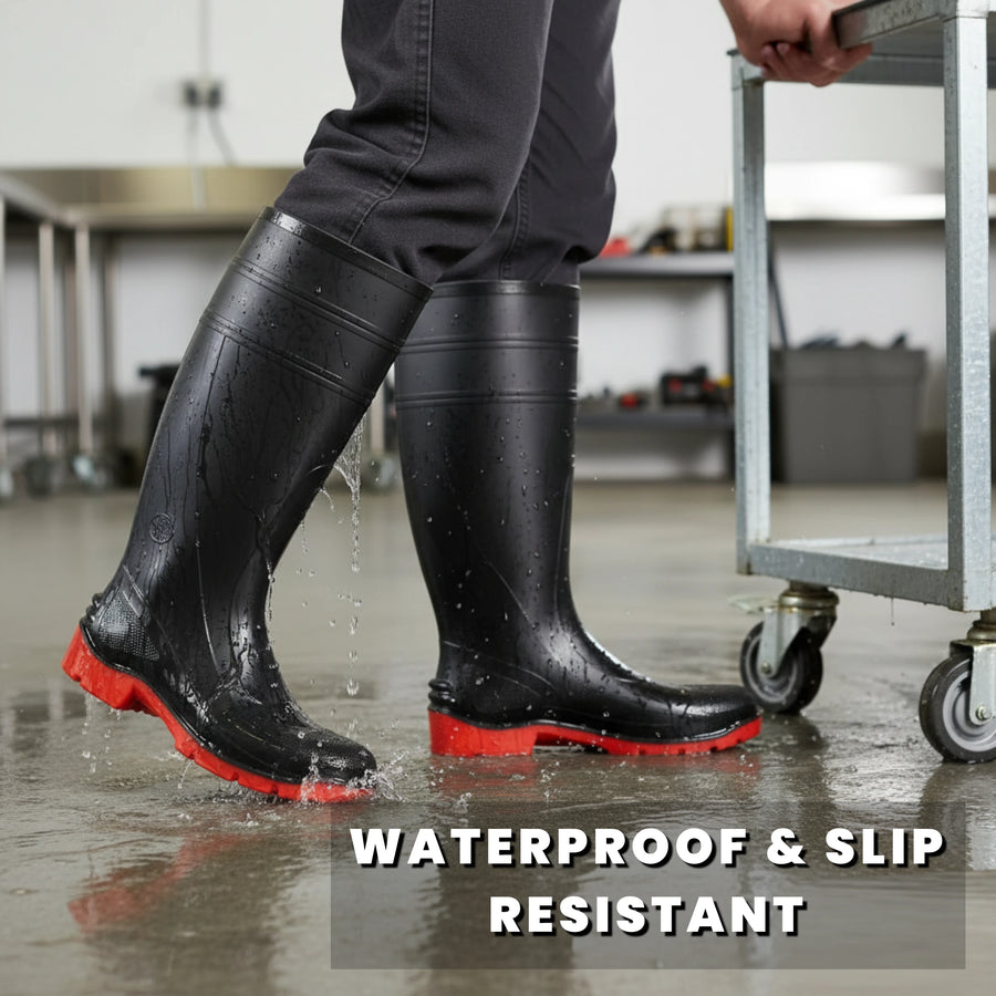Bata Utility Safety Gumboots, 400mm, Black/Red