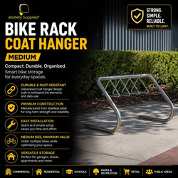 Medium coat hanger bike rack designed to store up to 7 bicycles, available in galvanised and stainless steel finishes.