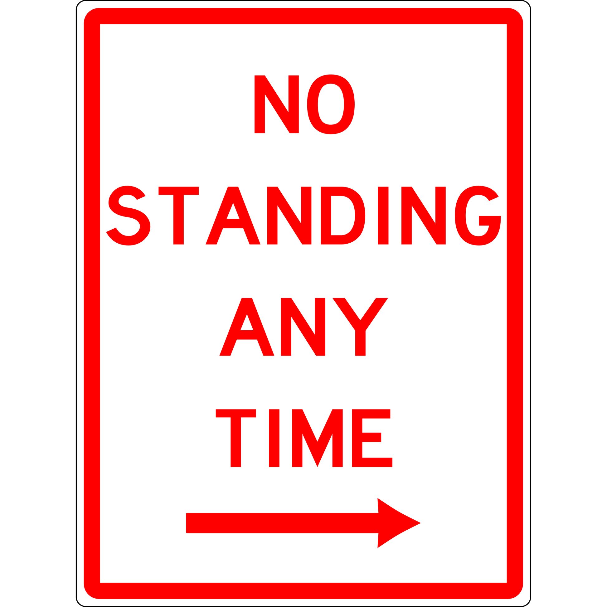 Carpark Sign - No Standing Any Time Right Arrow 3.5 kg 300x450 material Aluminium ES-CSNSATRA-300X450