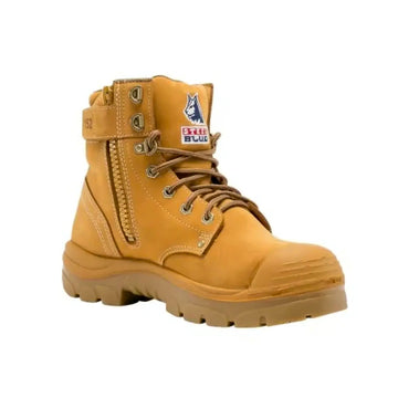 Features a hardened steel toe cap for impact resistance, paired with an integrated TPU bump cap that prevents leather scuffing and premature wear when kneeling or working in abrasive conditions.
