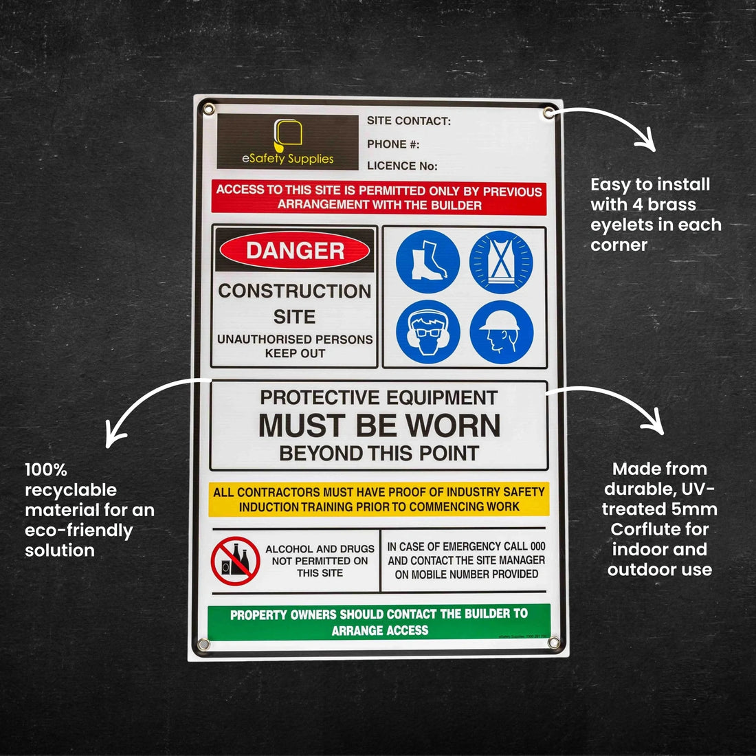 Construction Site Entry Sign 3.5 kg info-sheet-type eSafety Logo Type 1 CON-S-C-ES