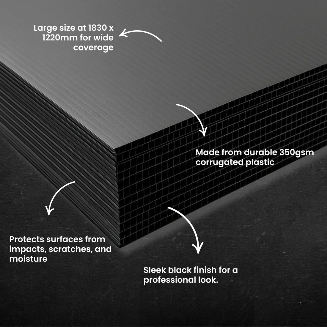 3mm Corflute Protection Sheet 350gsm 1830 x 1220mm - Black