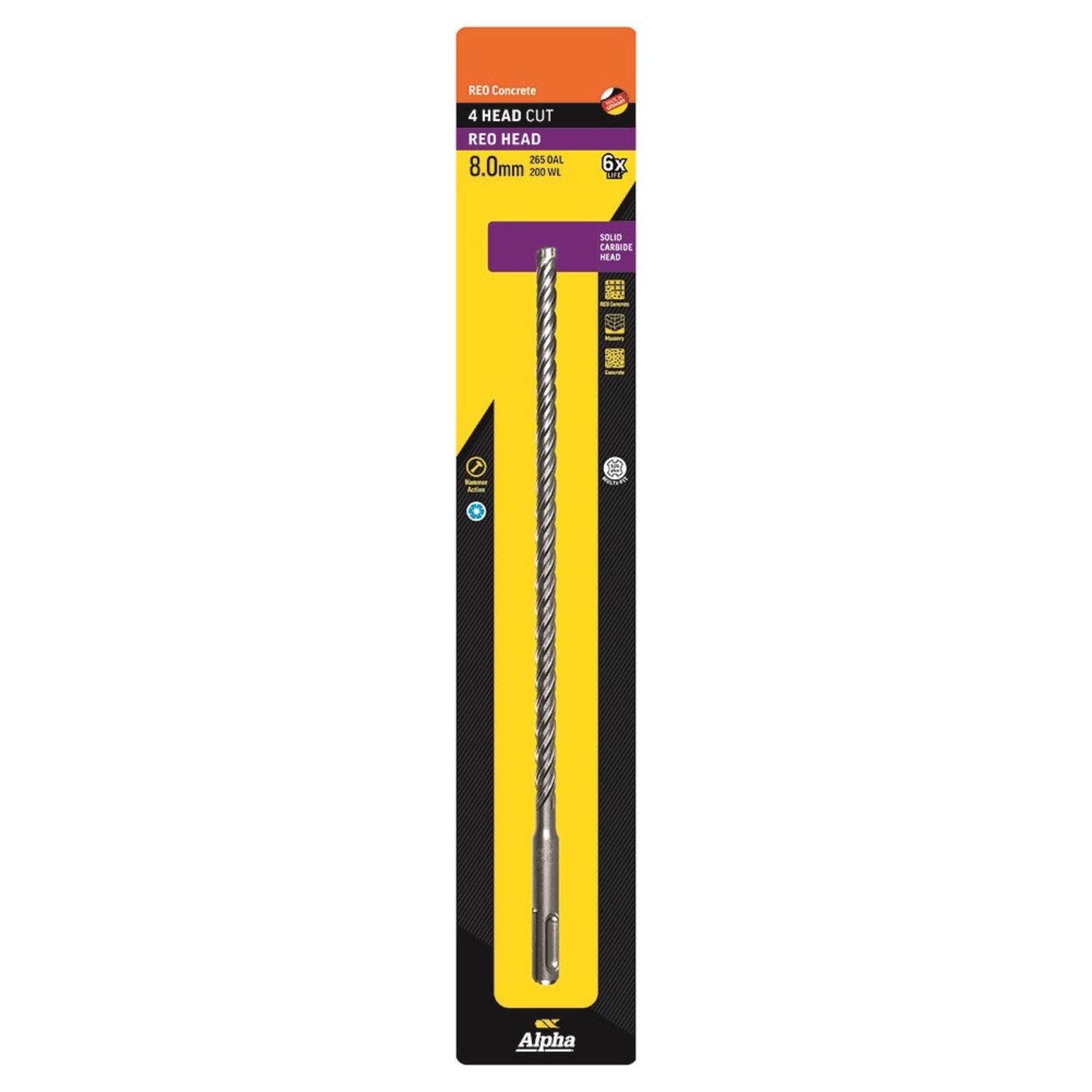 8.0 x 265mm SDS Plus Masonry Drill Bit - Carded