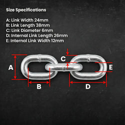 Galvanised Chain 6mm - Per/metre