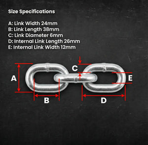 Galvanised Chain 6mm - Per/metre - Low Clearance Height Bar Accessories