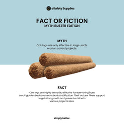 Coir logs on a light blue and white background with text about their effectiveness.