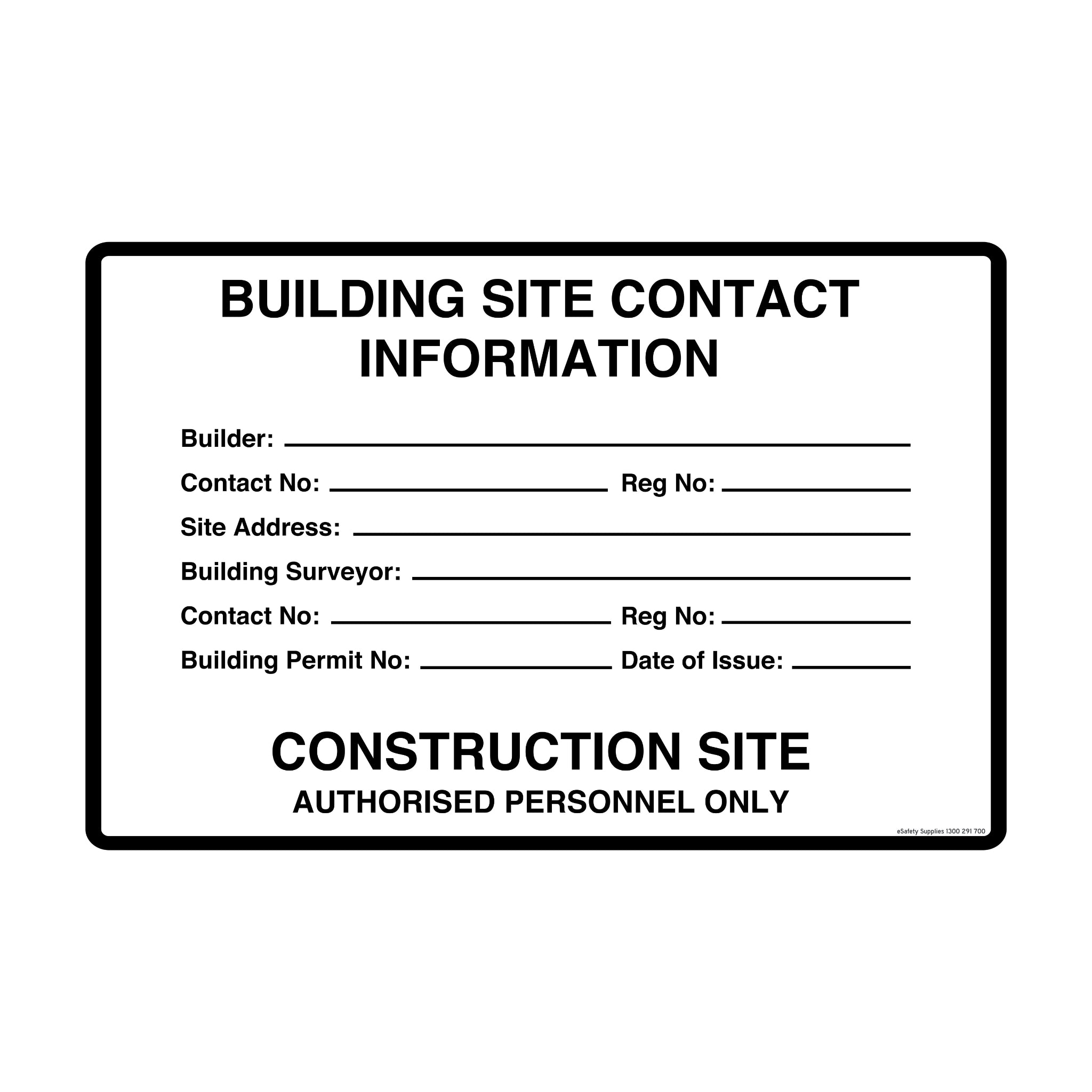 Construction Site Sign - Contact Information