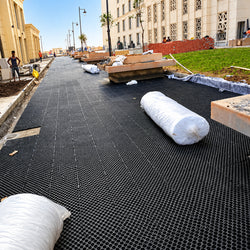 Nero 500mm x 600mm x 20mm sub-soil drainage cell panel.