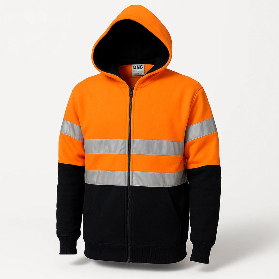 DNC 3926 Hoop Reflective Full Zip Polar Fleece Hoodie Orange Navy