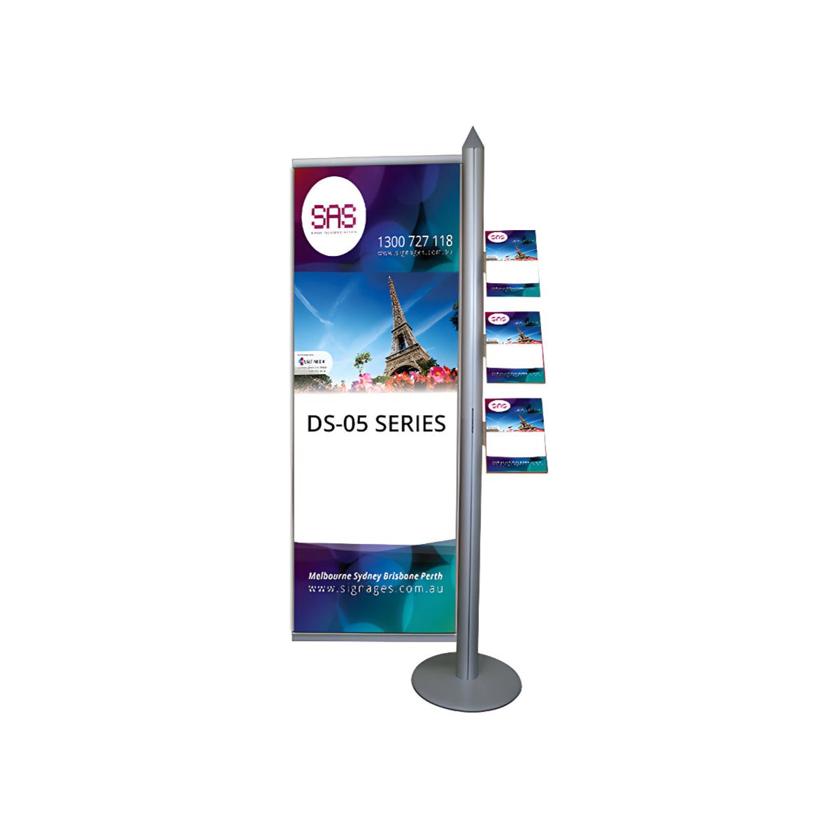 Silver Poster Stand with 3x A4 Brochure Holders 1800mm 70 kg