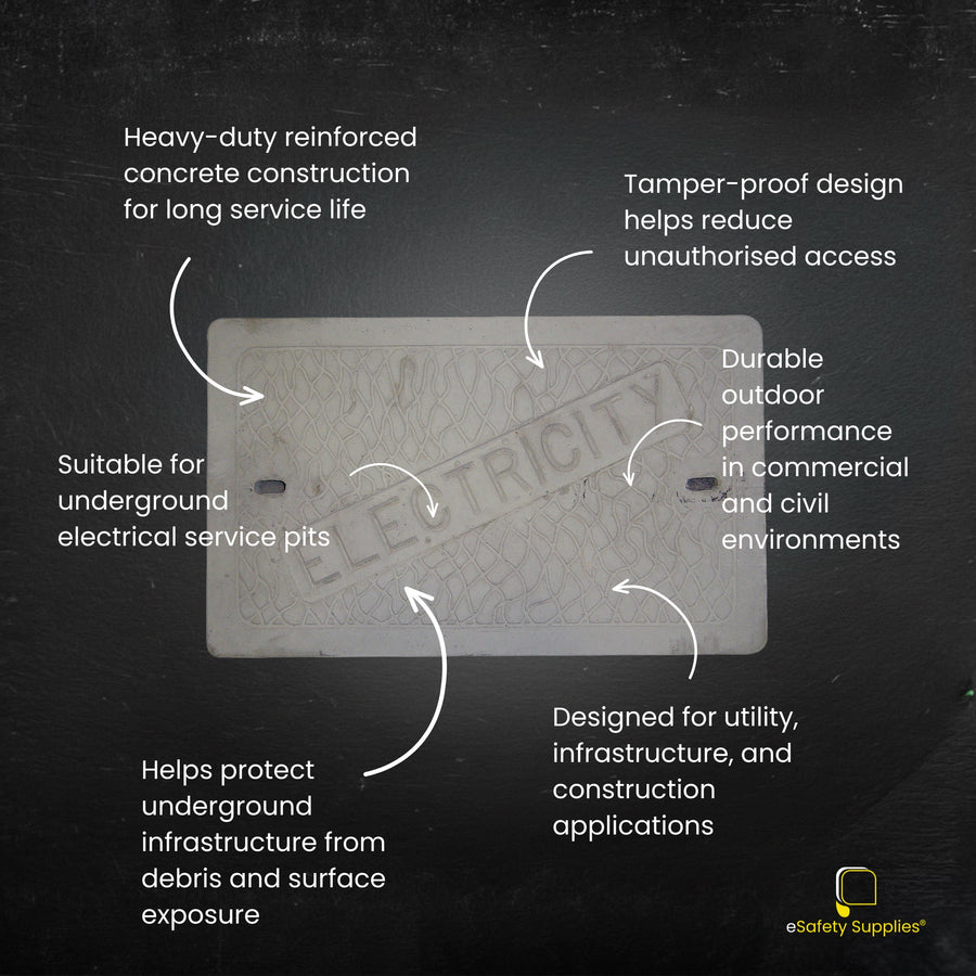 Manufactured with high-density concrete and internal steel reinforcement, allowing the lid to withstand constant pedestrian and light vehicle traffic in commercial environments.