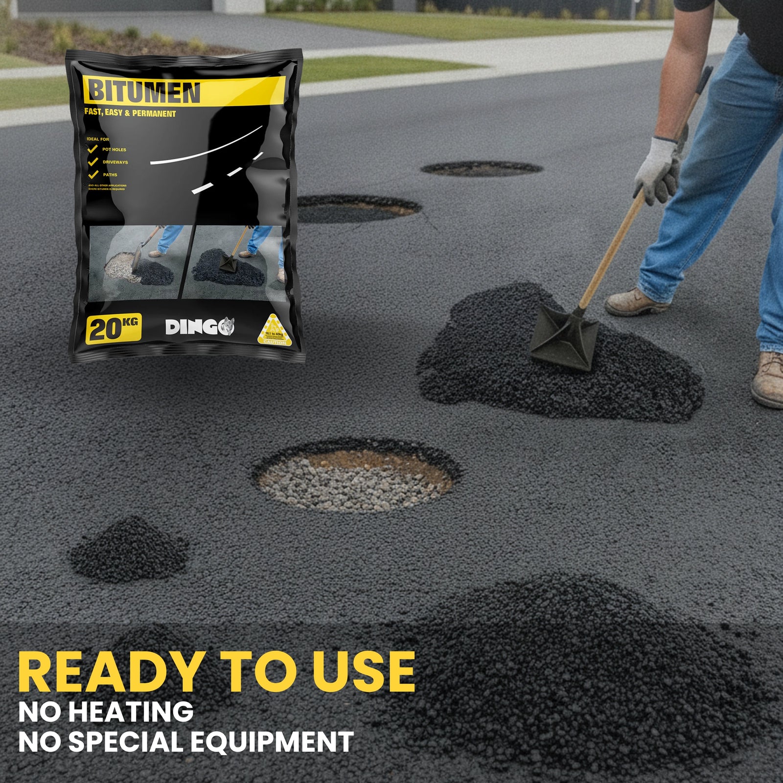Pothole Quick Repair Asphalt installed in a commercial car park, demonstrating a clean, flush finish ready for light traffic.