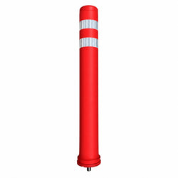 Black semi-flexible 800mm x 100mm traffic post with a central screw dismountable base and retroreflective stripes.