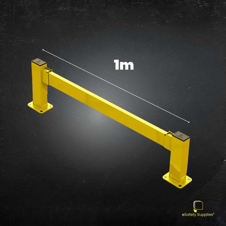 Australian-Made Safety Barrier installed in a warehouse environment, creating a clear and secure path between storage racking and vehicle zones.