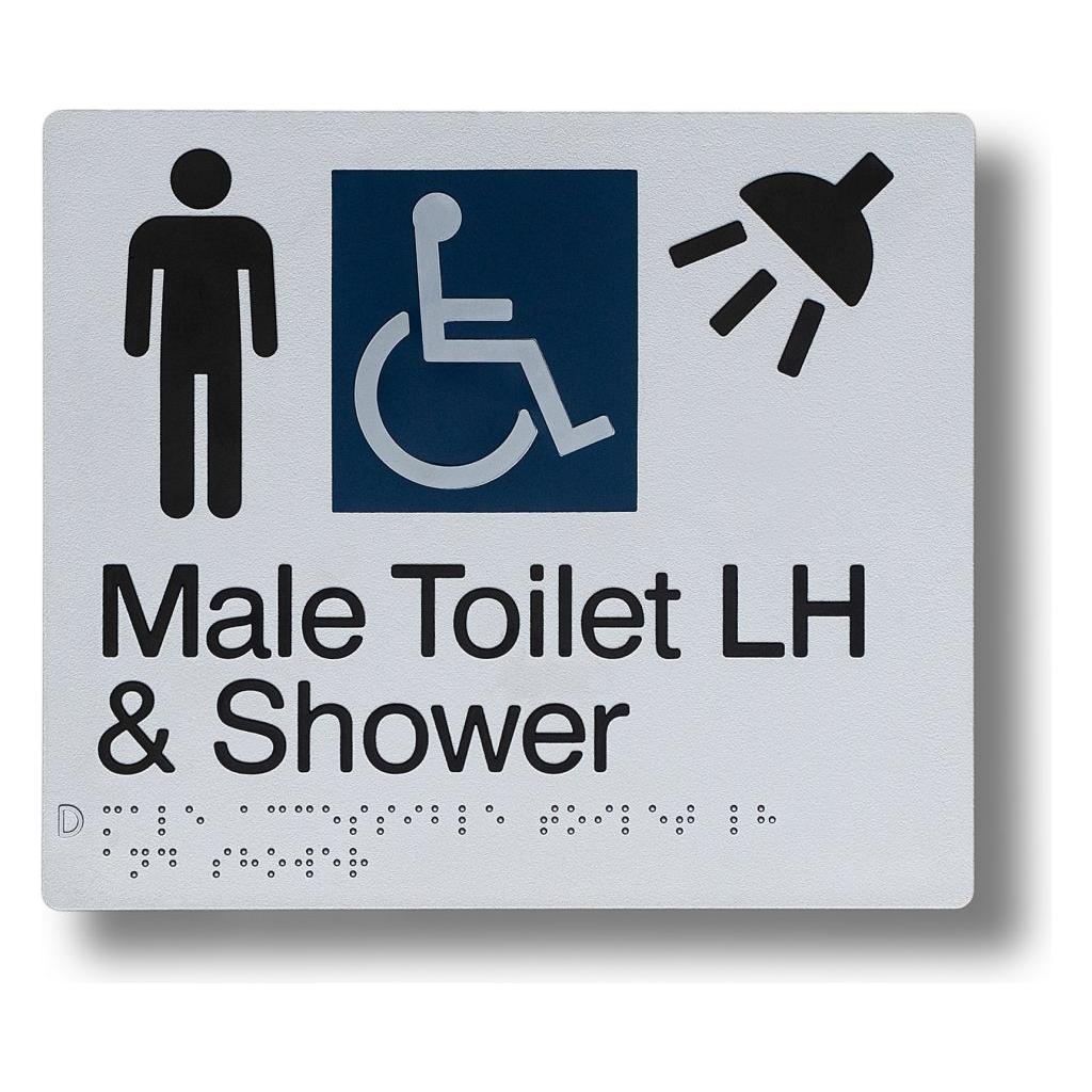 Male Toilet & Shower (Accessible) Sign 3.5 kg size-and-type Male Toilet & Shower (Accessible) RH - 210x180mm BS-MTA-S-RH