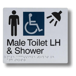 Male Toilet & Shower (Accessible) Sign 3.5 kg size-and-type Male Toilet & Shower (Accessible) RH - 210x180mm BS-MTA-S-RH