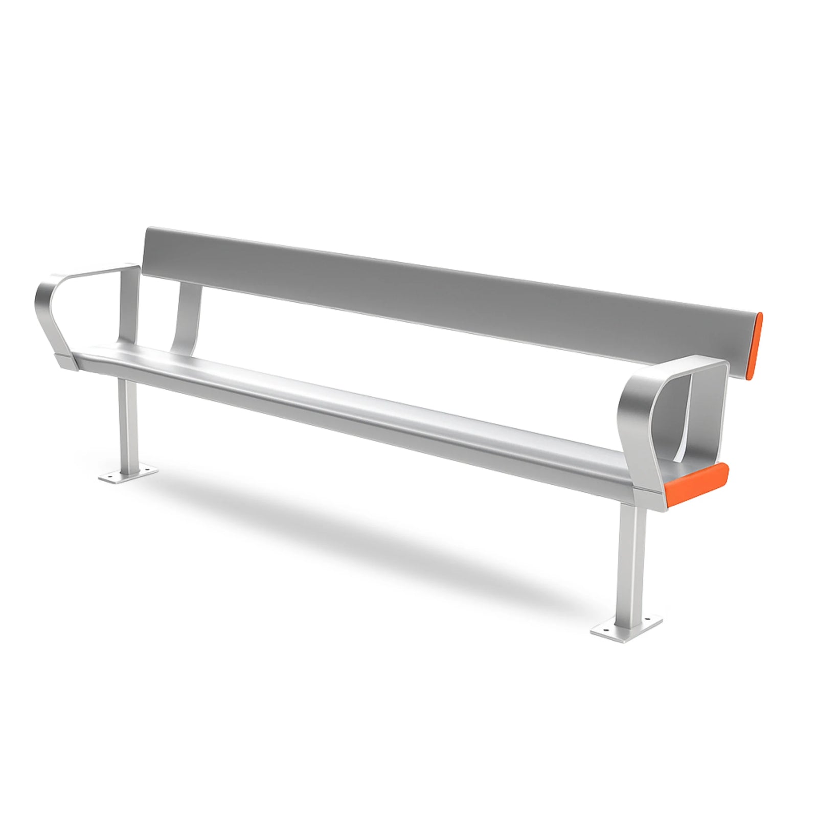 Aluminium Bench Seat With Backrest and Arm Rests - Surface Mounted