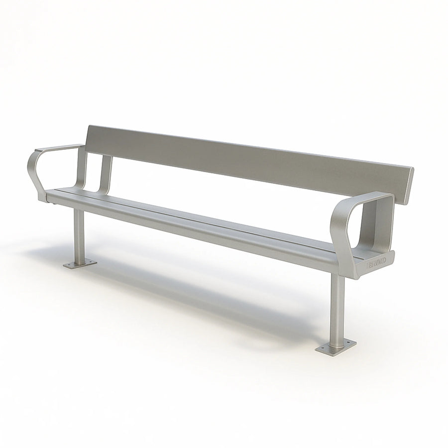 Aluminium Bench Seat With Backrest and Arm Rests - Surface Mounted