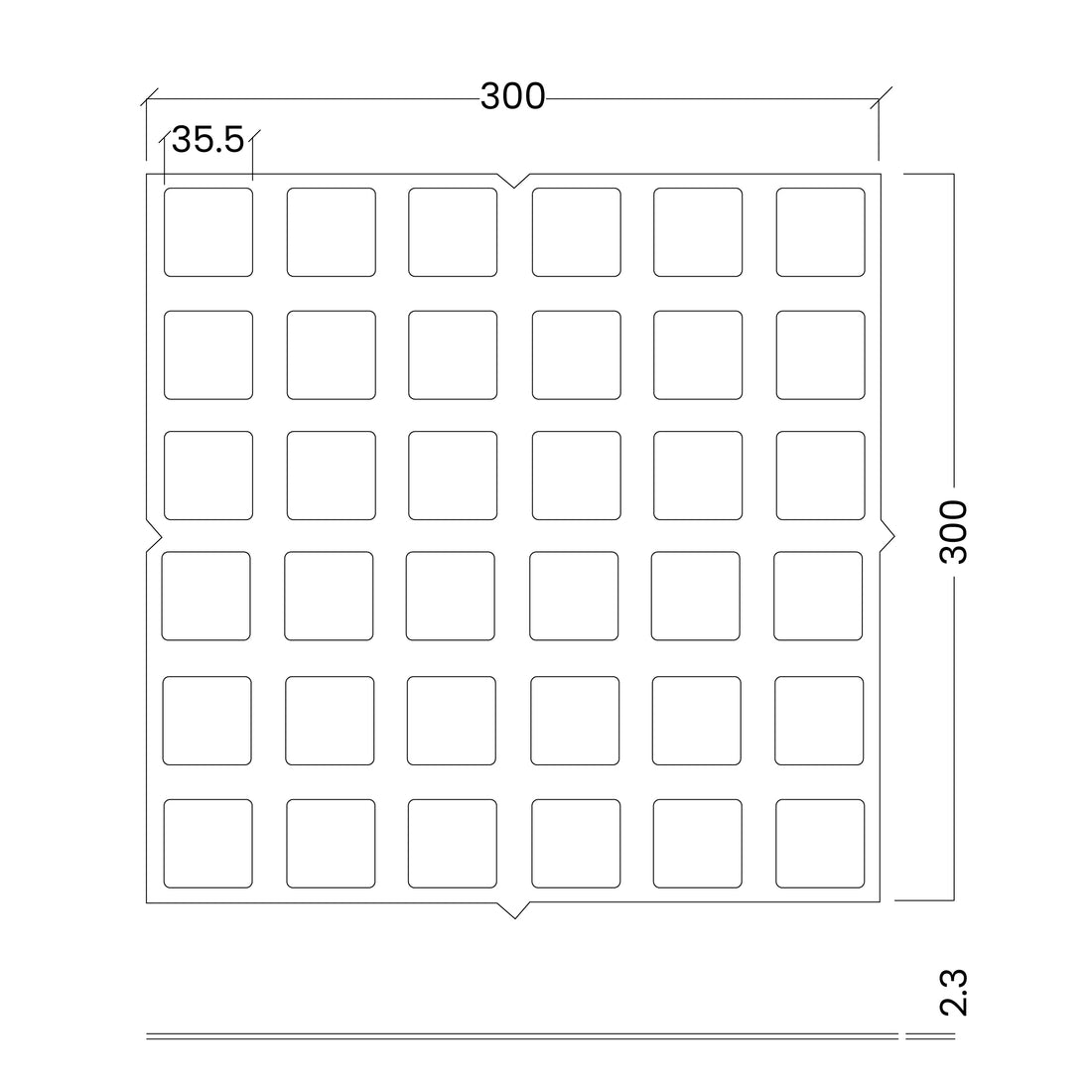 Installation Template – Flat Back TGSI TSA 300mm X 300mm 10.5 kg