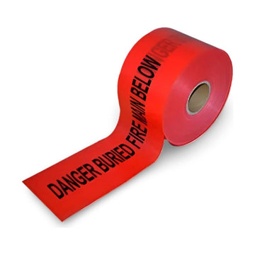 Mains Marker Tape, Buried Fire Main Below - 150mm x 500m (RED)