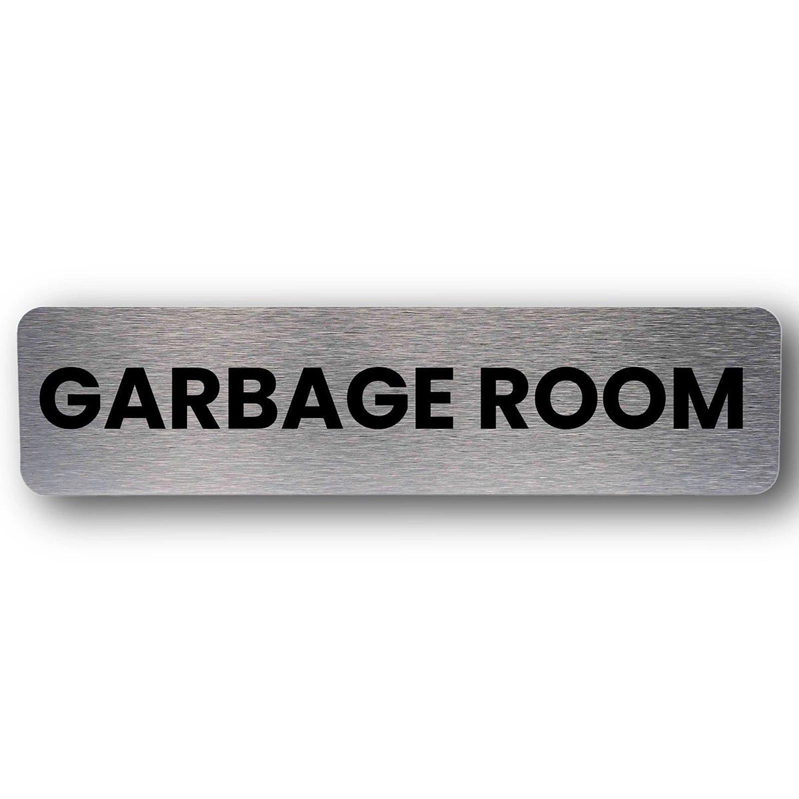 [Aluminium Garbage Room Sign], 300mm x 75mm Metal Plaque with Bold Black Lettering for Waste Management.