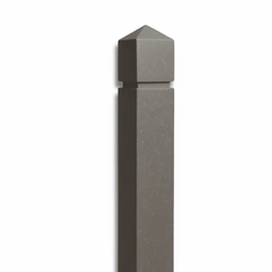 Gray metal bollard with a hexagonal top on a white background