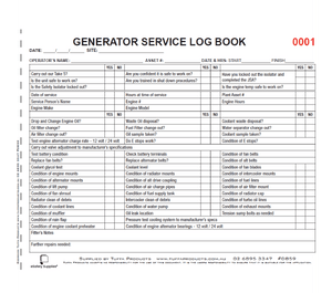 Generator Service Logbook - Prestart & Safety Logbooks