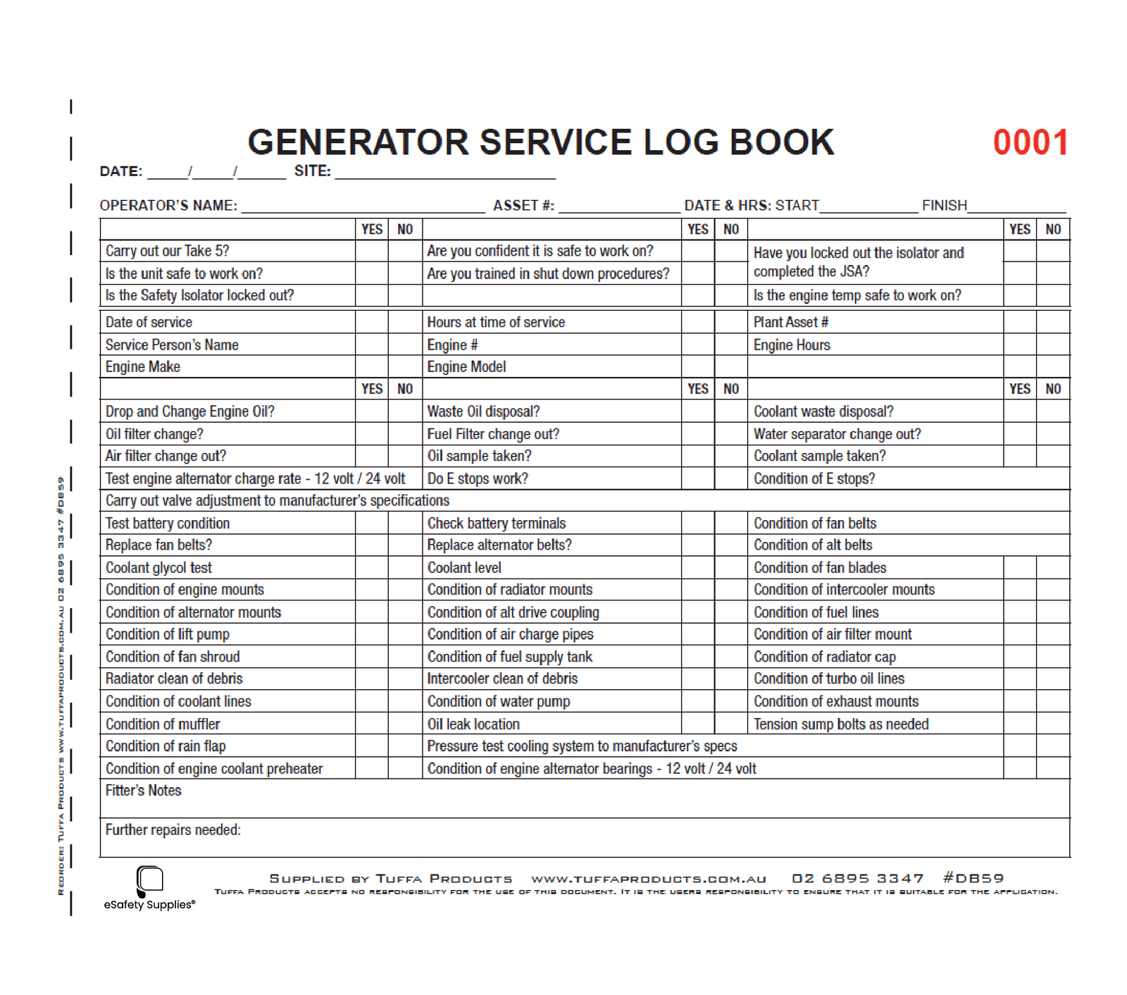 Generator Service Logbook