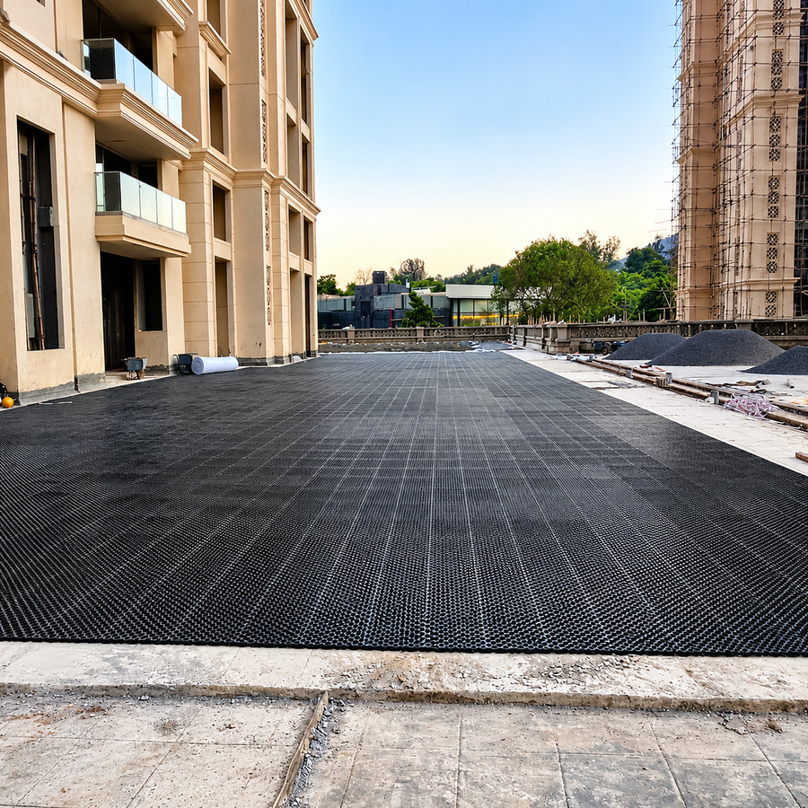 Interlocking 20mm Nero drainage cell panel showing the open grid matrix for protecting waterproof membranes and enabling rapid water flow.