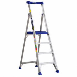 1.2m riveted aluminium 4-step platform stepladder featuring a 500x400mm checker plate anti-slip deck and Pro Punchlock tool storage top cap.
