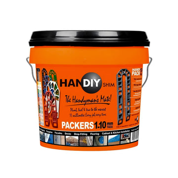 HanDIY Shim 1-10mm Packer Handy Pack 134-Piece Bucket, Assorted High-Strength Leveling Shims in 5L Storage Container for Construction and DIY.